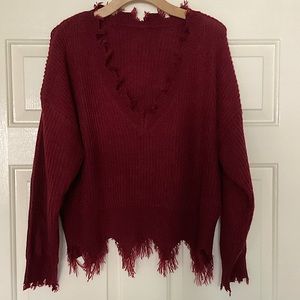 Shein Burgandy 2XL Sweater Distressed Look